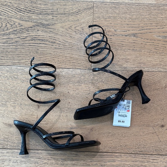 Zara Black Spiral Heeled Sandals - Picture 2 of 4